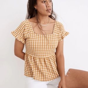 Madewell | Gingham Knit Ruffle-Hem Top